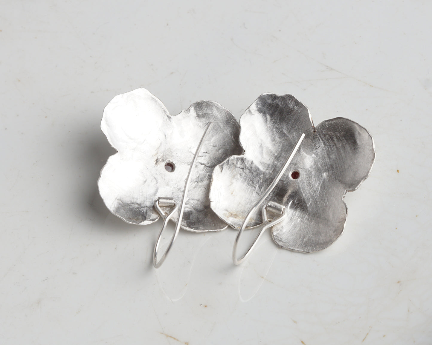 Silver Flower Earrings with Ruby