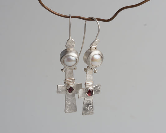 Blood Drop Pearl & Garnet Earrings