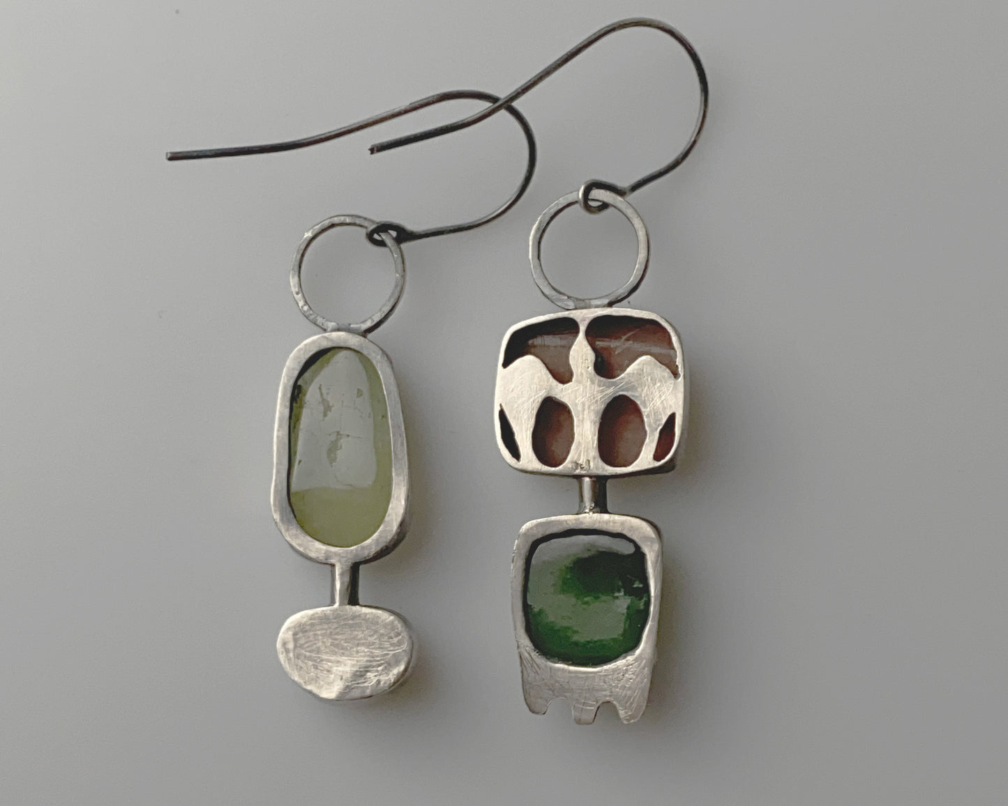 Handcrafted Silver Earrings with Chalcedony, Jade, Aquamarine, and Pearl