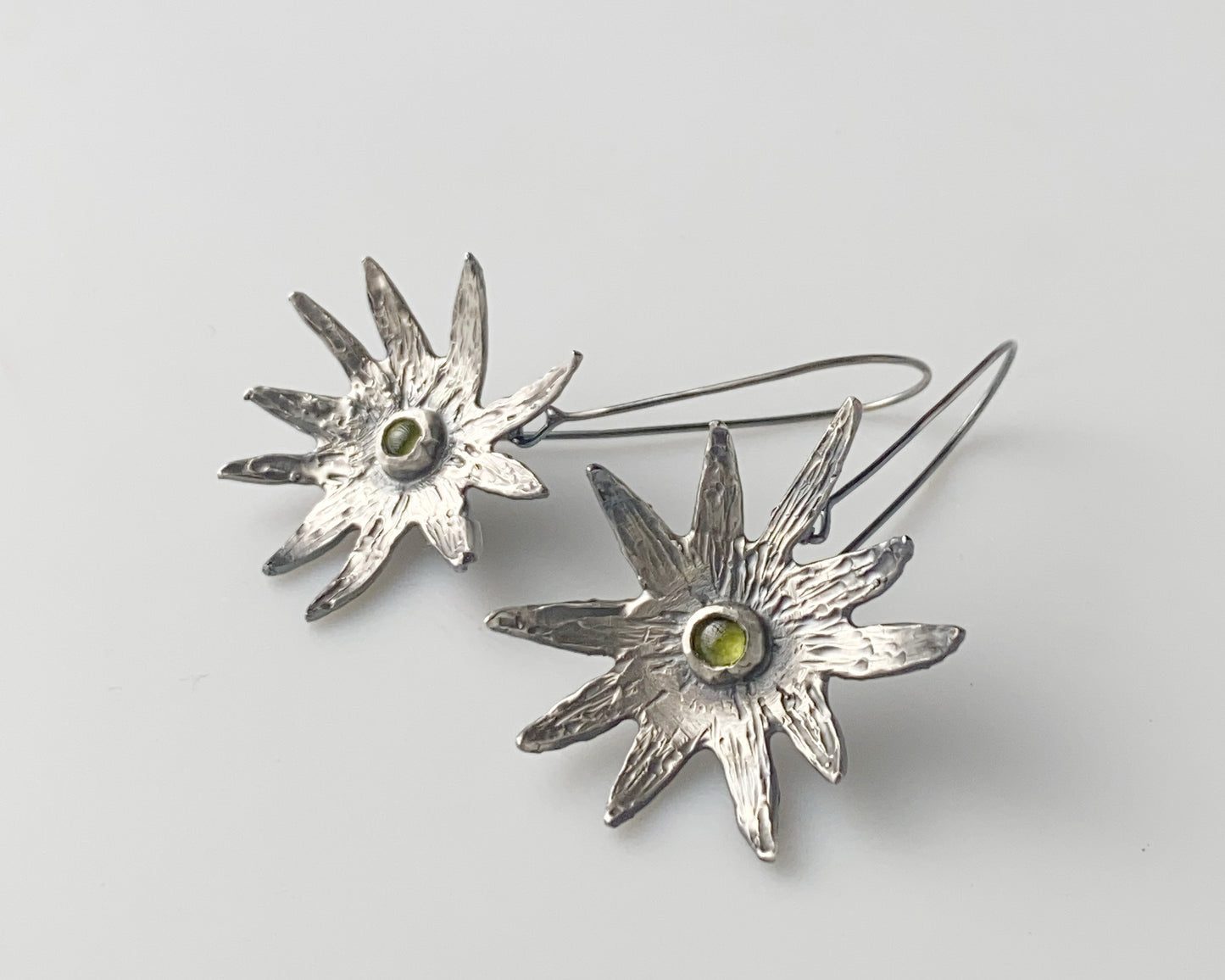 Silver Starburst Peridot Earrings