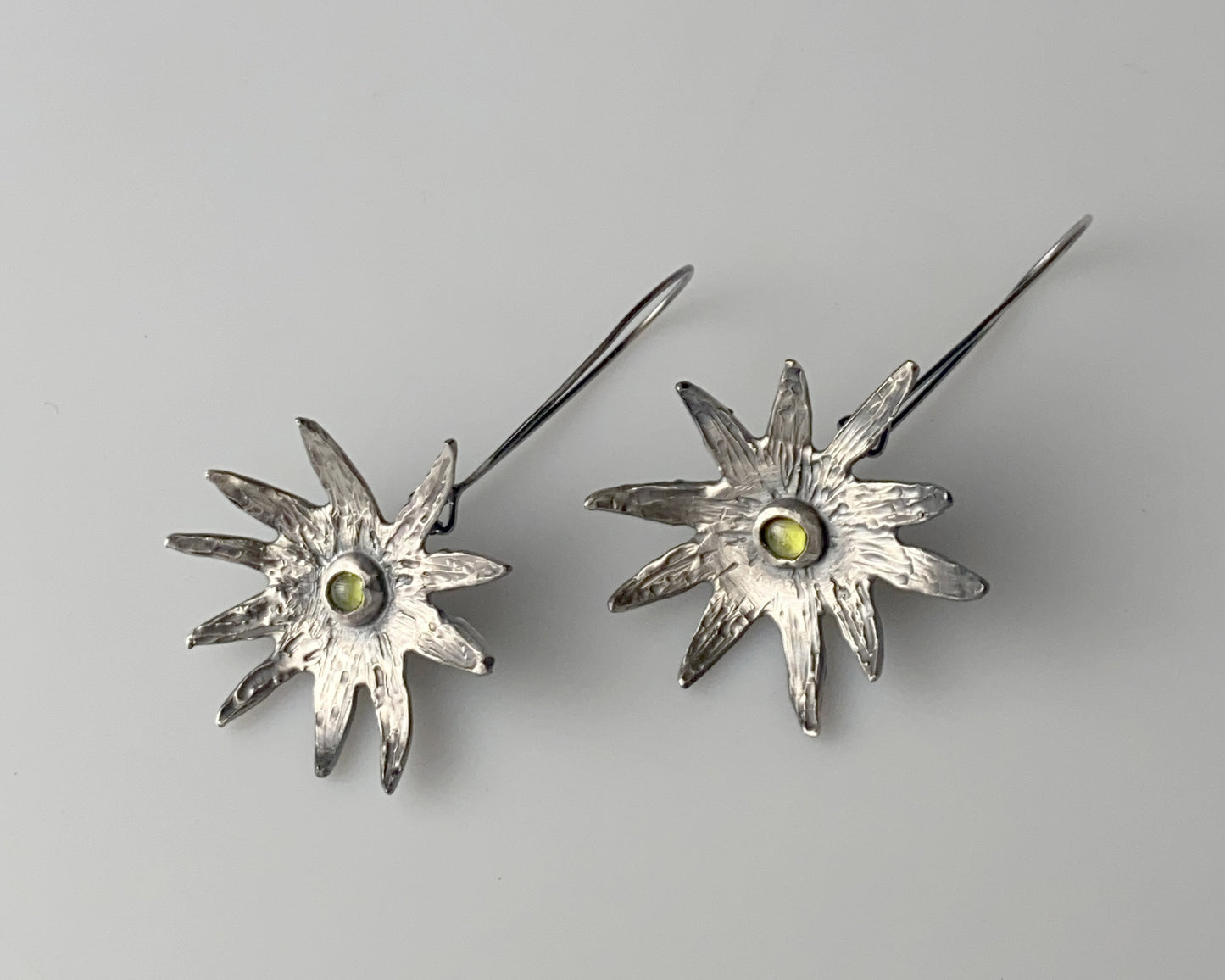 Silver Starburst Peridot Earrings