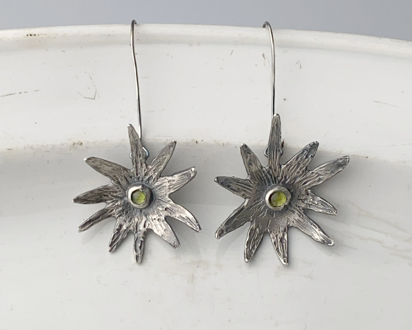 Silver Starburst Peridot Earrings