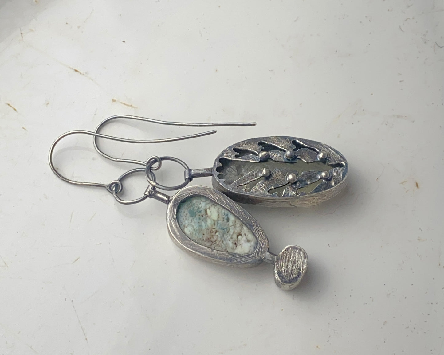 Sterling Silver Prasiolite Chrysoprase Black Abalone Shell Earrings