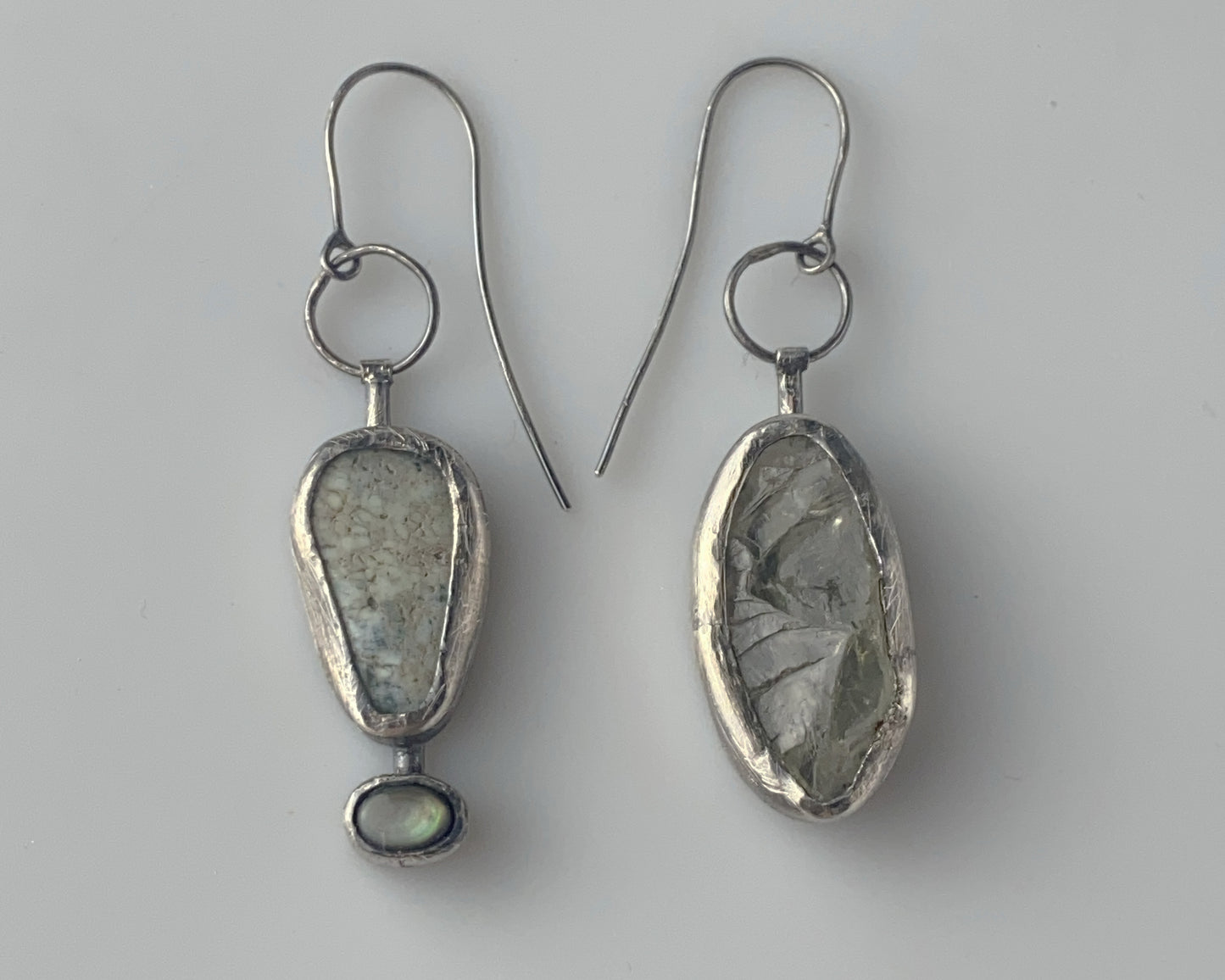 Sterling Silver Prasiolite Chrysoprase Black Abalone Shell Earrings