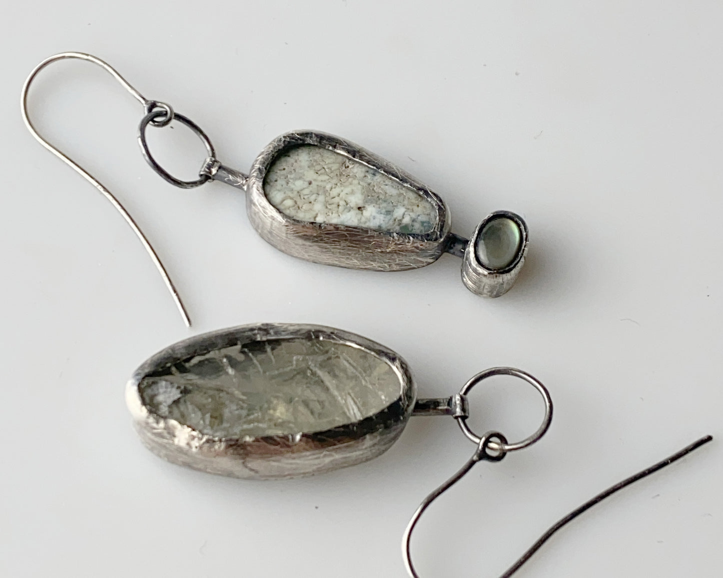 Sterling Silver Prasiolite Chrysoprase Black Abalone Shell Earrings