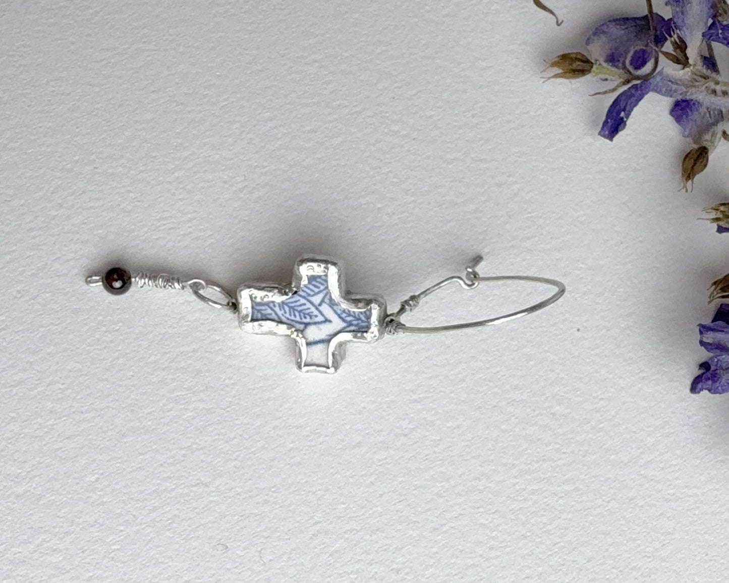 Vintage porcelain Cross earring