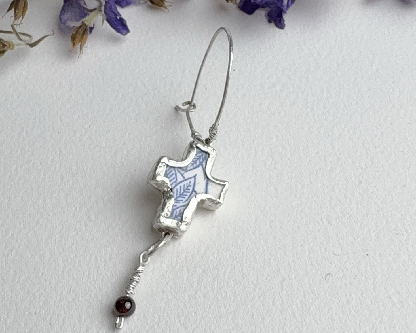 Vintage porcelain Cross earring