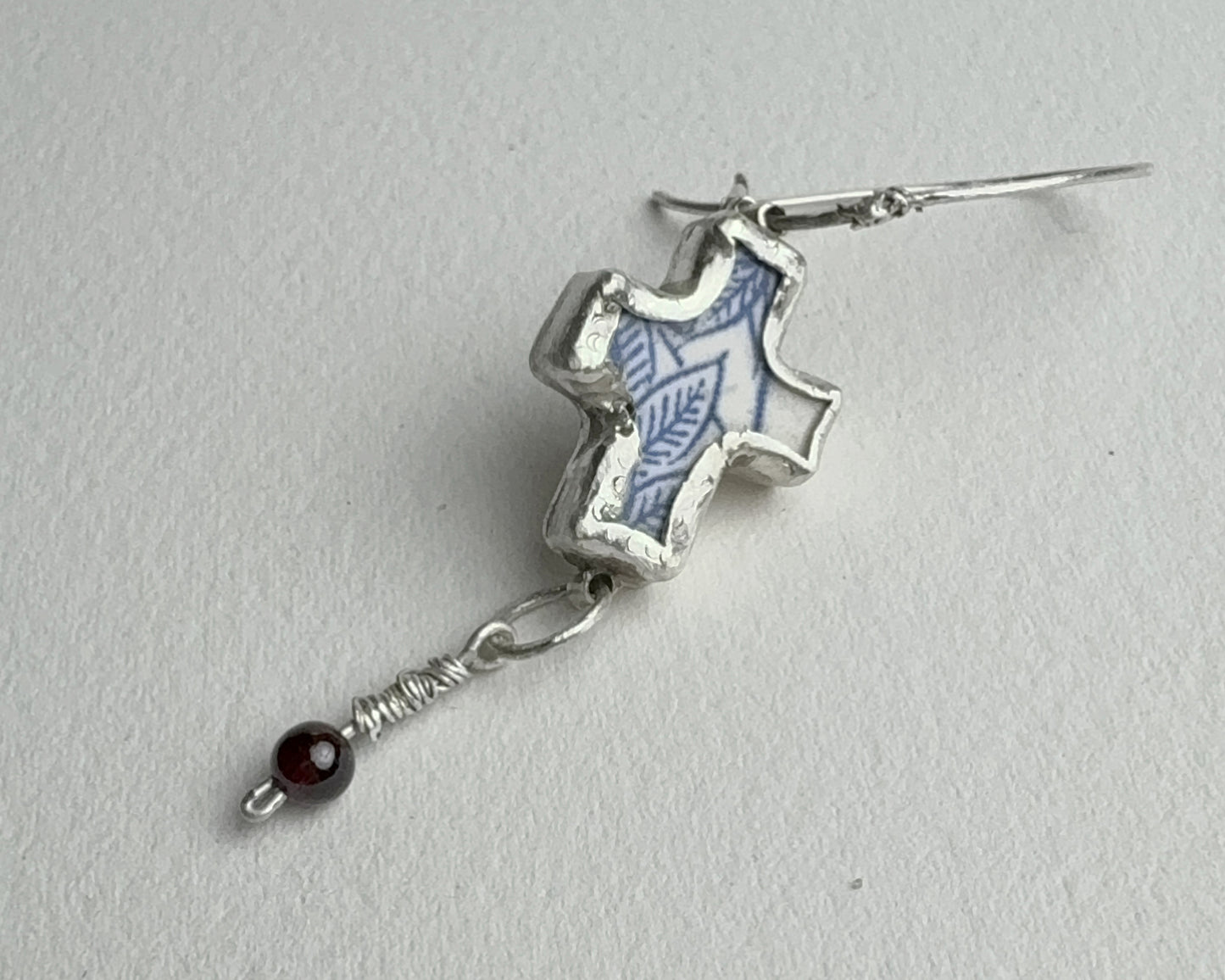 Vintage porcelain Cross earring