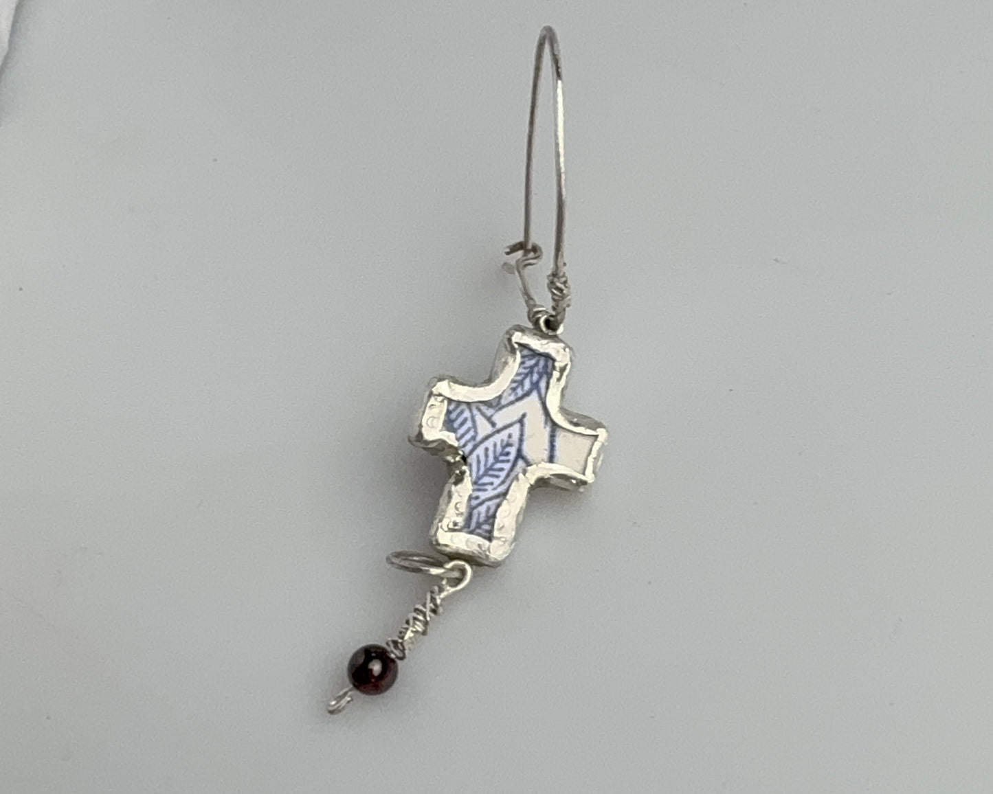 Vintage porcelain Cross earring