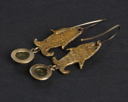 Gold-Plated Fish Earrings with Blue Topaz and Lemon Quartz
