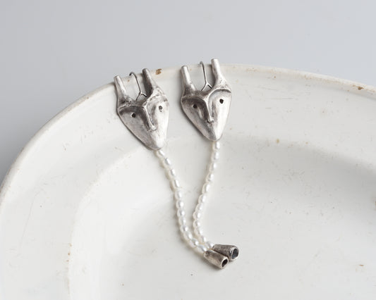 Pearl Creature Mask Earrings