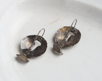 Handcrafted Forged Silver Earrings with Gold Plating and Marquise Iolite