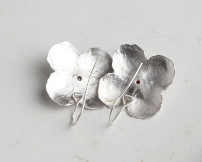Silver Flower Earrings with Ruby