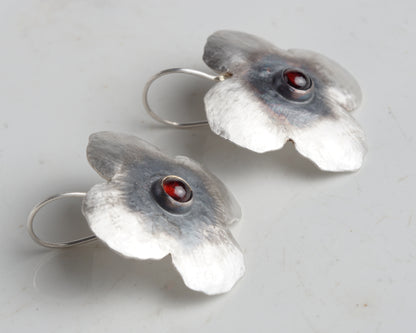 Silver Flower Earrings with Ruby