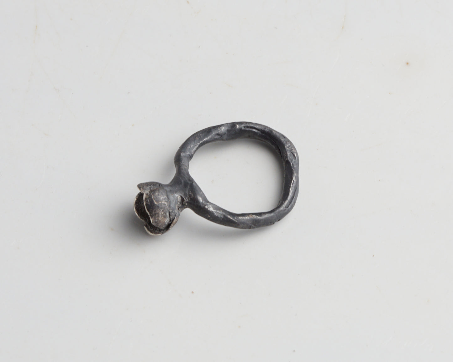 Oxidized Silver Bud Ring with Gold Detail