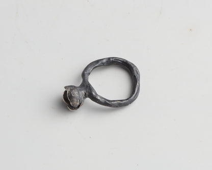 Oxidized Silver Bud Ring with Gold Detail