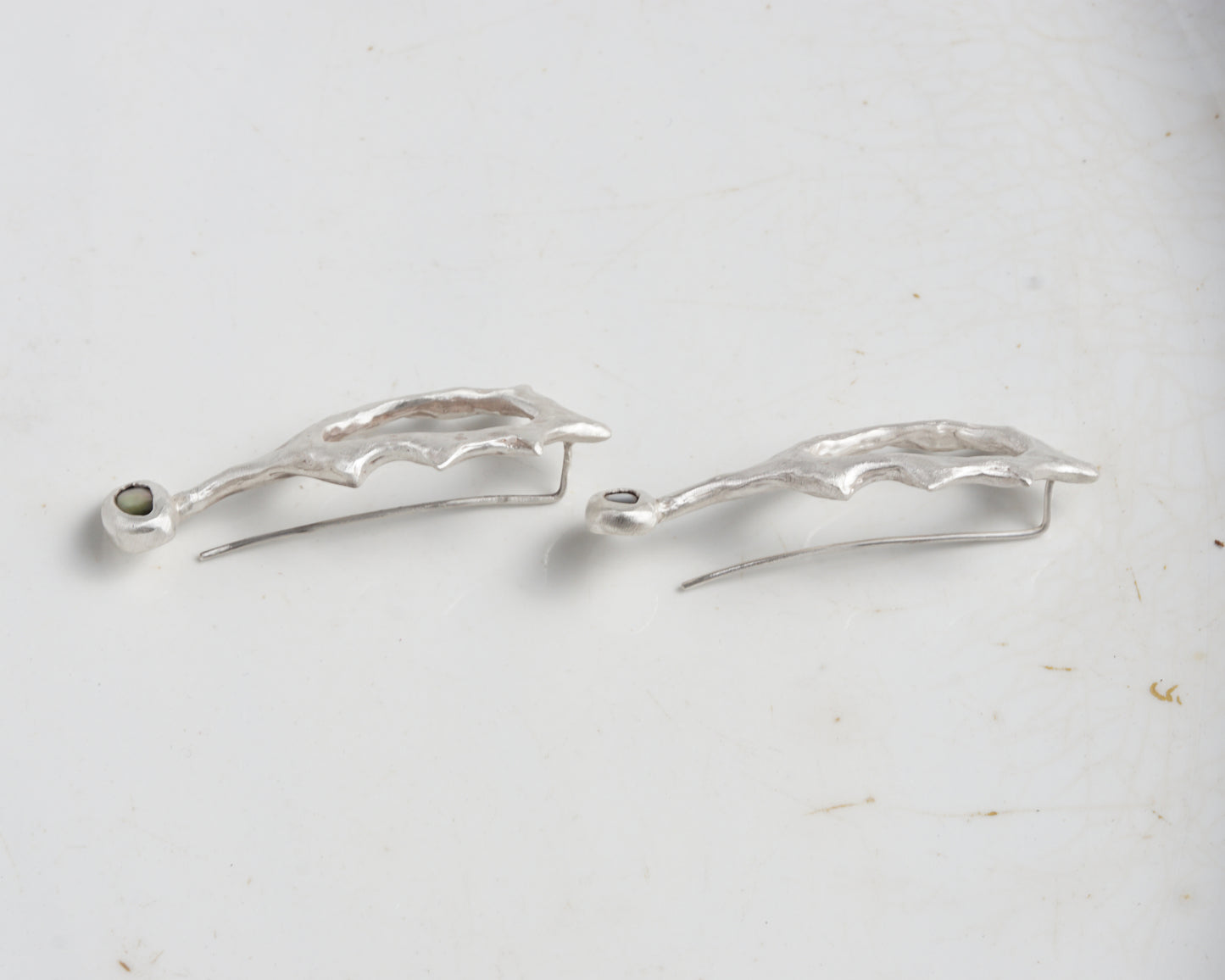 Black Abalone Silver Earrings with Matte Finish