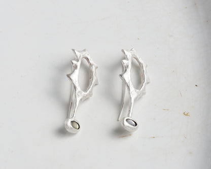 Black Abalone Silver Earrings with Matte Finish