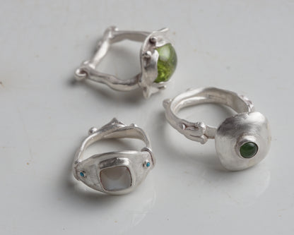 Sugarloaf Moonstone and Turquoise Silver Ring