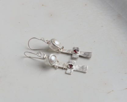 Blood Drop Pearl & Garnet Earrings