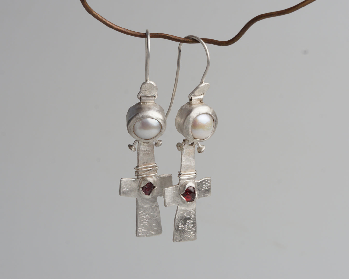 Blood Drop Pearl & Garnet Earrings