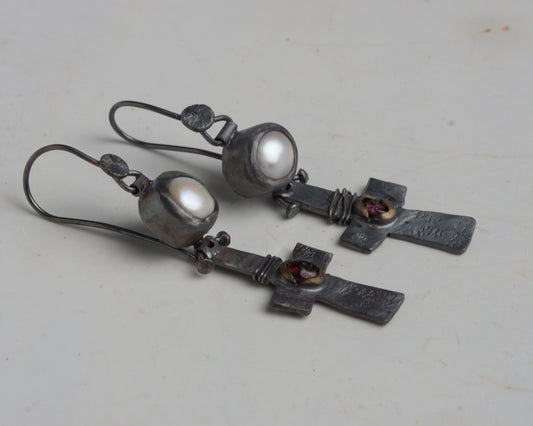 Blood Drop Pearl & Garnet Earrings