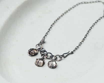 Oxidized Silver Necklace with Rutilated Quartz Trio