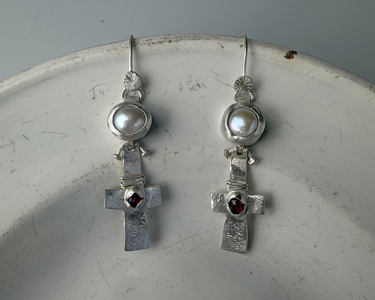 Blood Drop Pearl & Garnet Earrings