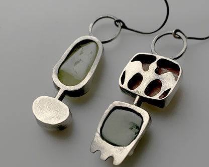 Handcrafted Silver Earrings with Chalcedony, Jade, Aquamarine, and Pearl