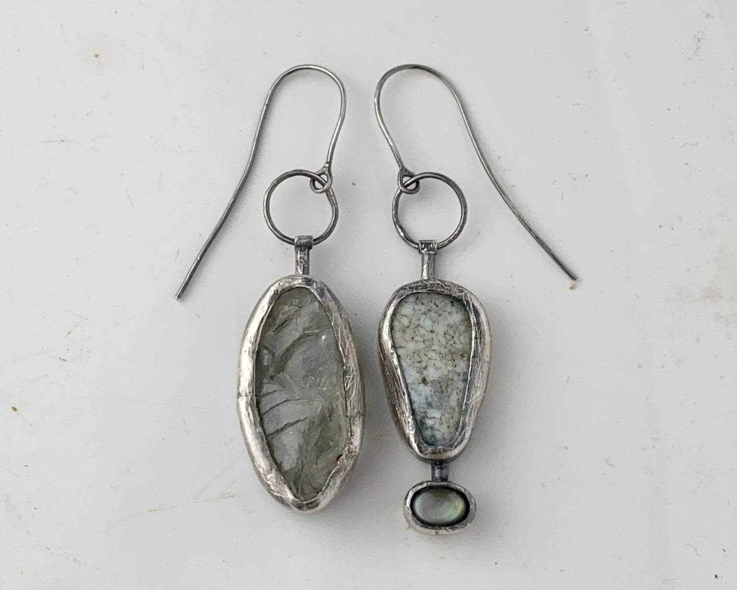 Sterling Silver Prasiolite Chrysoprase Black Abalone Shell Earrings