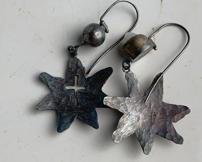 Handcraftet Starburst Earrings with Garnets, Agate, and Pearl