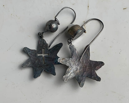 Handcraftet Starburst Earrings with Garnets, Agate, and Pearl