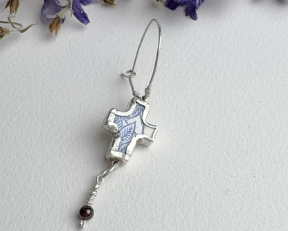 Vintage porcelain Cross earring