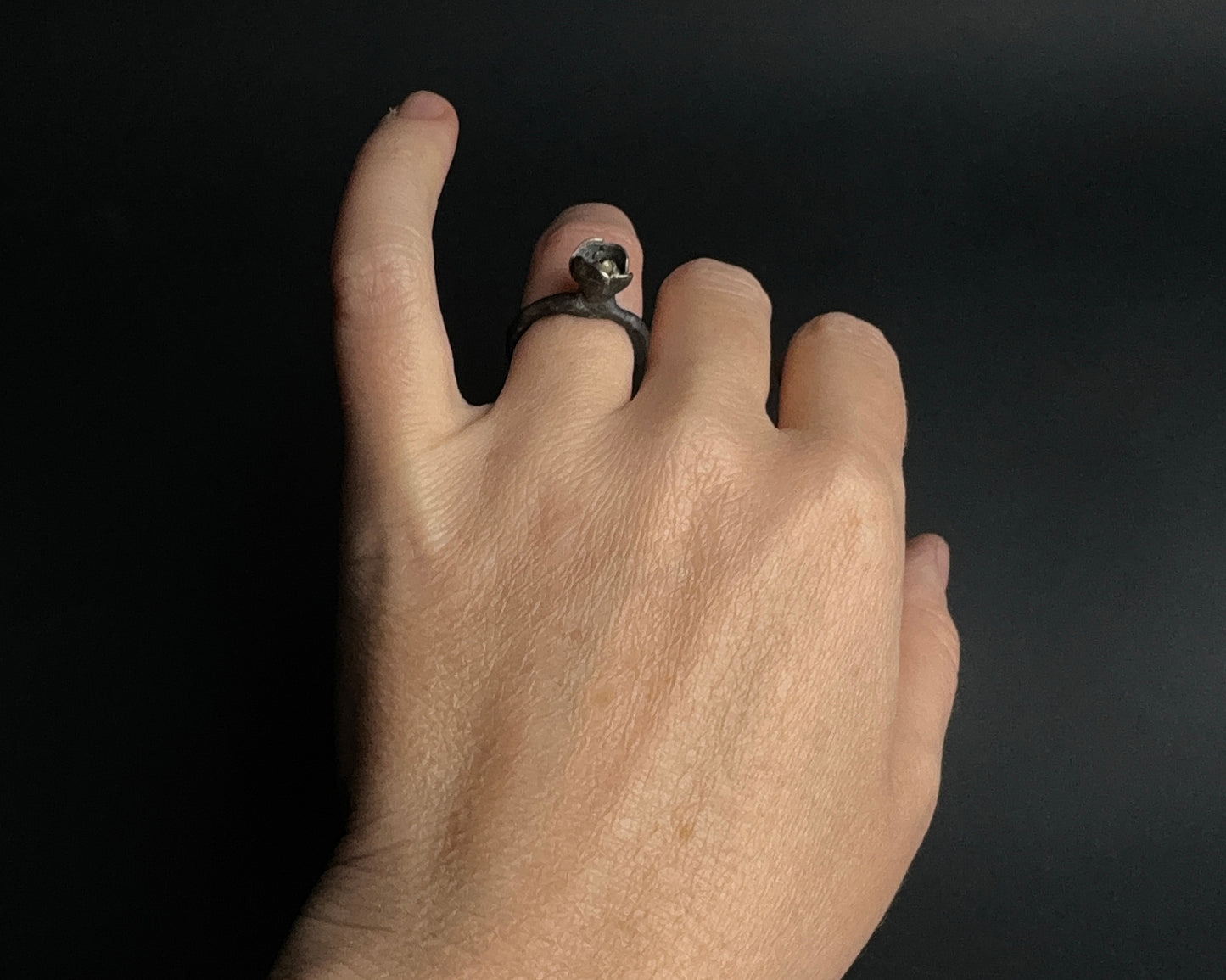Oxidized Silver Bud Ring with Gold Detail