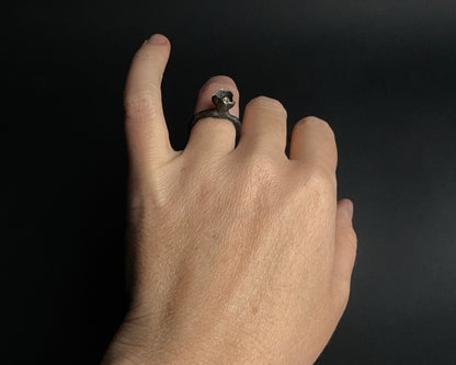 Oxidized Silver Bud Ring with Gold Detail